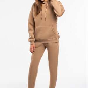 Women’s Beige Fleece Track Suit With Kangaroo Pocket