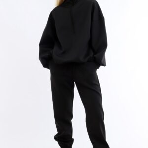 Women’s Black Collar Long Zippered Comfortable Stylish And Sporty Jogging Suit