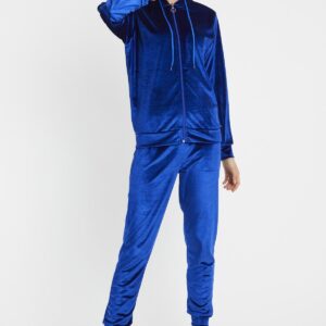 Women’s Royal Blue Hooded Velvet Stone Printed Tracksuit Se